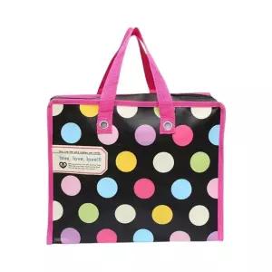 (30x23cm) 타포린 쇼핑백 컬러도트/가방/선물/여행/보조/타포린백/방수/쇼핑/손잡이/지퍼/튼튼한/나들이