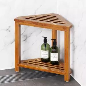 내부 샤워를 위한 Kzeirm 코너 샤워 스툴 다리 면도를 14인치 발 받침대 아카시아 나무 면도 스텝 방수