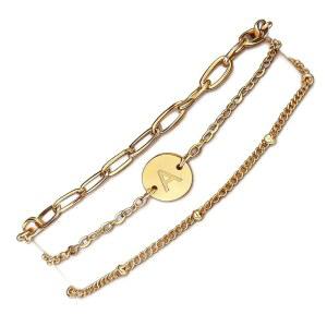 여성용 LDAWWGL 골드 이니셜 팔찌 - 스테인리스 스틸 레터 참 위에 18K 도금, 레이어드 A~Z 디자인 생일