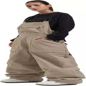 IMPHUT 여성 스키 턱받이 스노우 팬츠 슈퍼 배기 스노보드 루즈 방수 방풍 단열 따뜻한 겨울