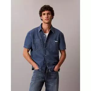 [롯데백화점]캘빈클라인 남성 CK 데님 반팔셔츠 반팔남방 4RF711G (4RF711G-WEE)