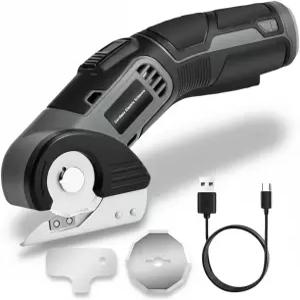 EiGuoerl 4V 무선 전기 가위 2개의 블레이드와 USB 충전이 가능한 경량 로터리 커터 판지 원단 가죽 카펫