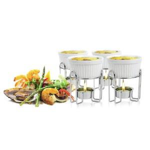 아르테스티아 버터 워머 세트, 티 라이트 캔들이 있는 4피스 세라믹 버터 워머, 게 삶기 파티 용품 - 식기세척기, 전자레인지, 오븐 안전 화이트