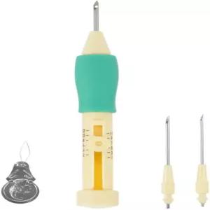 펀치 바늘 자수 세트 3 사이즈 펜 키트 도구로 엄마를 위해 뜨개질을 바느질하는 DIY 공예 (노란색 + 녹색)