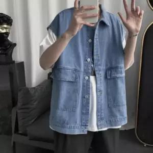 남성 간절기 데님조끼 청자켓 연청 아우터 조끼