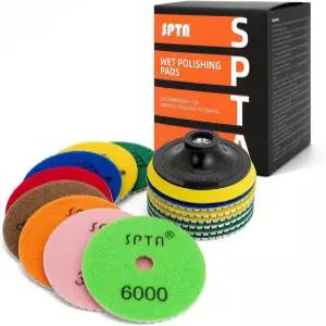 SPTA 15개 다이아몬드 습식 연마 패드 세트 4인치 흰색 50 -6000 화강암 콘크리트 대리석 돌 타일 바닥