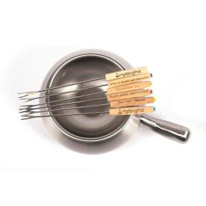 공식 멜팅 포트 8피스 퐁듀 세트 - 라이너가 있는 2Qt 스테인리스 스틸 냄비와 치즈, 초콜릿, 육수용 퐁듀 포크 6개