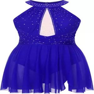 신스토 여성 피겨 스케이팅 드레스 민소매 서정적인 댄스 플로이 툴 스커트 레오타드