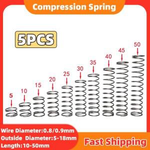 5PCS 와이어 직경 0.8/0.9mm 압축 코일 스프링 리턴 65MN 강철 압력 OD 5-18mm 길이 10-50mm