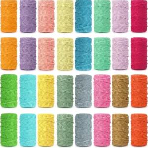케닝 32롤 마크라메 코드 4줄 3MM x 1760야드 천연 면 로프 벌크 컬러 공예 DIY 트위니 컬러풀 끈 뜨개질
