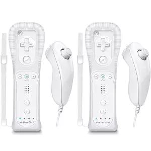 모션 플러스가 포함된 Wii 리모컨 및 넌척용 버시카 2팩 컨트롤러 실리콘 케이스 손목 스트랩(화이트)