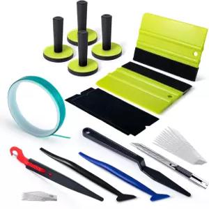 포시오 4PCS 랩 자석 창문 틴트 키트 5M 나이프 테이프 마감 라인 2PCS 펠트 스퀴지 비닐 커터 유틸리티 및