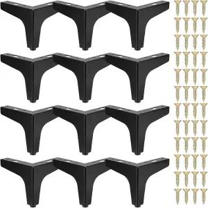 12피스 메탈 가구 다리 모던 스타일 삼각형 서랍 소파 발 DIY 교체 테이블 캐비닛 찬장 오스만(블랙 4인치)