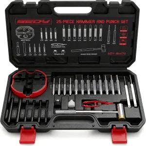 프리미엄 핀 펀치 해머 세트 벤치 블록이 있는 25피스 및 스틸 롤 교체 가능한 페이스 해머가 유지보수용