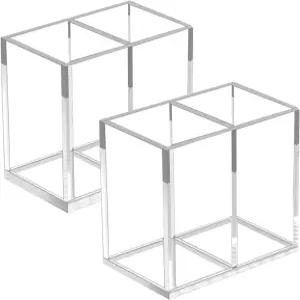 주디 2pcs 메이크업 브러시 홀더 화장품용 아크릴 클리어 오거나이저 책상용 펜 연필 컵