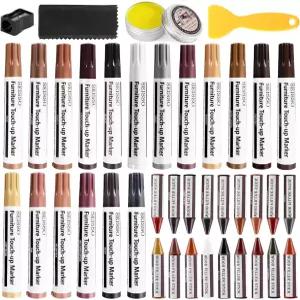 SEISSO 가구 수리 키트 18가지 색상의 터치업 마커 및 우드 필러 스틱 폴리쉬 왁스 - 키트로 나무 테이블