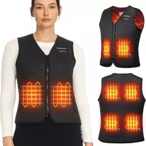 케미모토 여성용 온열 조끼 전기 워밍업 내부 포켓 소등 디자인의 V 넥(배터리 미포함)
