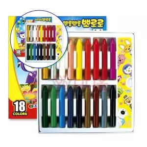 쌍문상회 미술용품 뽀로로크레파스 18색 색칠도구 손에 어린이 묻않는 지구 X2개