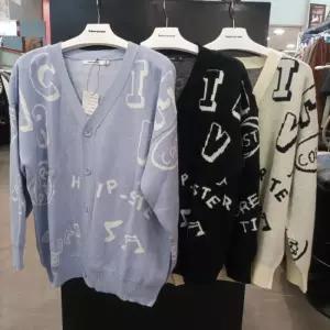 HC03 키치레터링 Y가디건 봄가을  간절기  남영공용 루즈핏 가벼운 아크릴 니