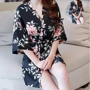 가운 홈웨어 여성 예쁜 플라워 실크로브 샤워 골프가운