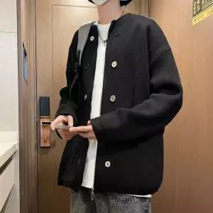 EAMT 남성 흰색 브이넥 가디건 빅사이즈 루즈핏 봄가을 스타일 오픈 YJ1