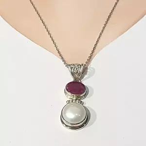 [셀러허브 패션][블루케이] 루비 원석 목걸이펜던트231201-22마베진주 (11763148A)