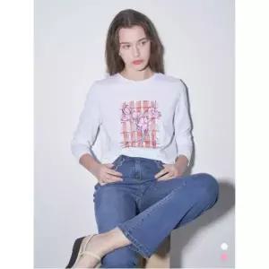 올리비아로렌 체크플라워 티셔츠 VOBAL5M3121