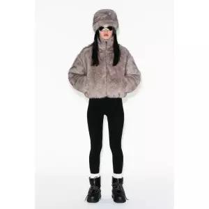 zara 자라 HEIQ XREFLEX 기술 스키 컬렉션 페이크 퍼 후드 숏 코트 - 라이트 베이지