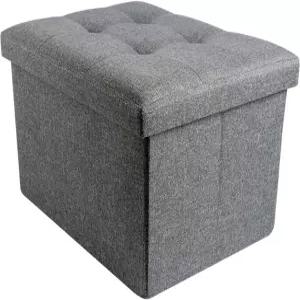 니에니 리넨 접이식 수납 오스만 커피 테이블 거실용 작은 발 의자 침실 15.7 X11.8 회색