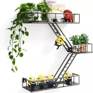 MVPSONAG 화재 대피 선반 - 바구니가 있는 3단 메탈 블랙 벽 뉴욕 액션 피규어 디스플레이 모든 방을 위한