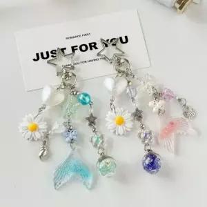 인어공주 고래 꽃 나비 생화 가방 참 장식 폰 스트랩