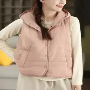 EAMT 여성용 빈티지 캐주얼 후드 패딩 조끼 솔리드 카디건 민소매 YJ1