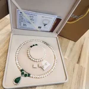 천연 진주 목걸이 팔찌 귀걸이 세트 고급 선물포장