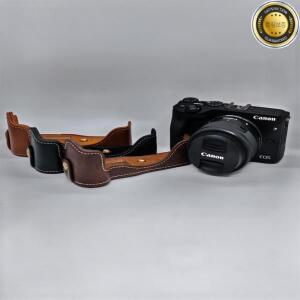 PU 가죽 카메라 하드 백 하프 바디 케이스 커버 캐논 EOS M3 하단 개방