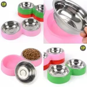 [반려] 스틸 애완식기 2구 고양이 사료 그릇 강아지 급식기 애완견 밥그릇