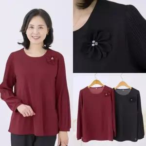 엄마옷 마미소 미소 코사지 블라우스 국내생산 긴팔 라운드 셔링 할머니 빅사이즈 40 70 마담 중년 여성 옷