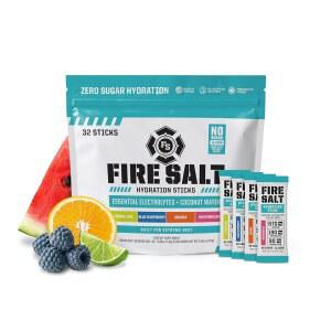 eAj 파이어 솔트 하이드레이션 스틱, 전해질 및 코코넛 워터, 마그네슘, 칼륨 및 나트륨, 무설탕, 이동 중 일회용 팩, 버라이어티 팩 맛, 32 카운트의 하이드레이션 음료 믹스