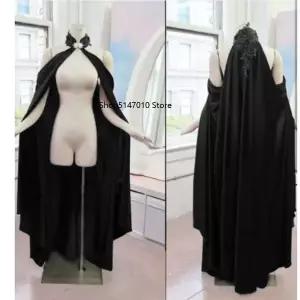 여성용 할로윈 의상 튤 망토 검정 빨강 웨딩 신부용 바닥 길이 메쉬 망토