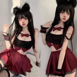 리본튜브스쿨미즈 코레 섹시 망사 란제리 섹시슬립