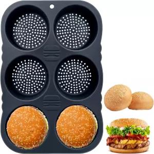 햄버거 번 팬 6 캐비티 실리콘 빵 몰드 논스틱 히트-햄버거 식품 안전 베이킹