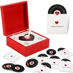 JULEASEL 로맨틱 음악 맞춤형 레코드 포함 기념품 박스 노트 메시지 QR 발렌타인 14개의 데이 위한 상자 비닐 스포티파이 우드 러브 카드 플레이어 선물 그를 코드 스타일