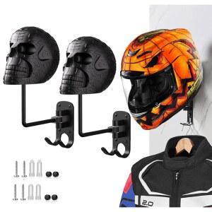 2팩 금속 해골 바이크 홀더 180 마운트 회전 럭비용 후크 헬멧 야구 오토바이 2개 블랙 포함