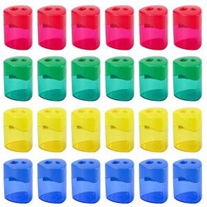 AUSTARK 24PCS 사무실용 뚜껑 포함 다양한 트라이앵글 매뉴얼 학교 작은 연필깎이 듀얼 벌크 24 색상의