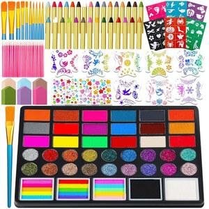 초보자와 성인을 페인팅 할로윈 위한 활성화 워터 재사용 컬러 메이크업을 브러시 페이스 스텐실 스펀지 보석 가능한 팔레트 코스튬 41가지 크레용 28개의 무독성 키트 생일