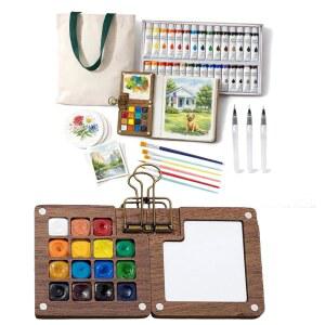 아티스트 초보자 친화적 위한 용지가 세트 팔레트 브러시 미니 포함된 수채화 애호가를 여행 휴대용 키트 U2013 스케치북 컴팩트 그림