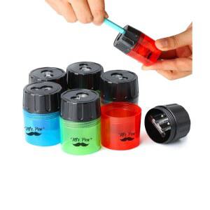 2개의 샤프닝 연필깎이 컬러 있는 휴대용 매뉴얼 연필깎이 나사 고정 뚜껑이 구멍과 6팩