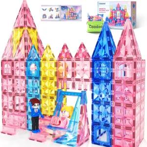 쿠두 다이아몬드 마그네틱 타일 빌딩 블록 남학생용 STEM 감각 장난감 핑크 캐슬 인형집 3 4 5 6 세 소녀