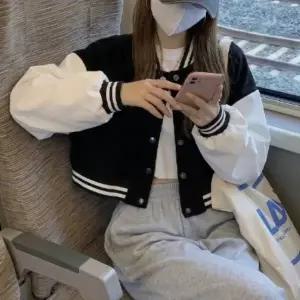 |CCJ6E39|여성용 세미크롭 배색 야구 점퍼 봄가을용