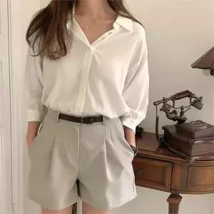 [다잇템]여자 핀턱 하이웨스트 버클 와이드핏 반바지_P338963916