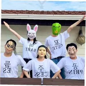 단체복 우정 가족 반팔 티셔츠 재미있는 문구 프린팅 면 라운드넥 캐주얼 여름